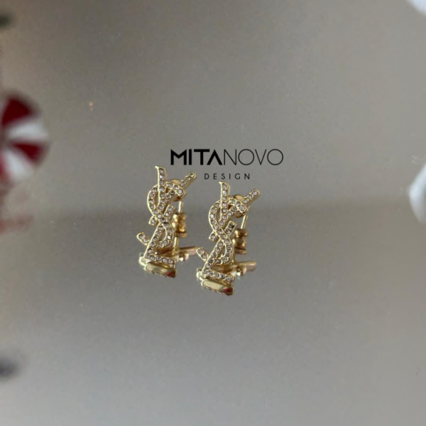 Gold Earrings with Stone