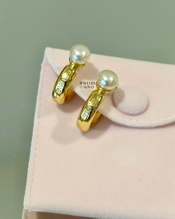 Golden Hoops with pearls on top - Image 2