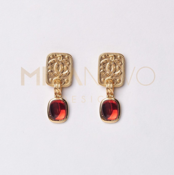 Gold Red Earrings