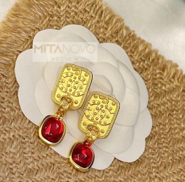 Gold Red Earrings - Image 2