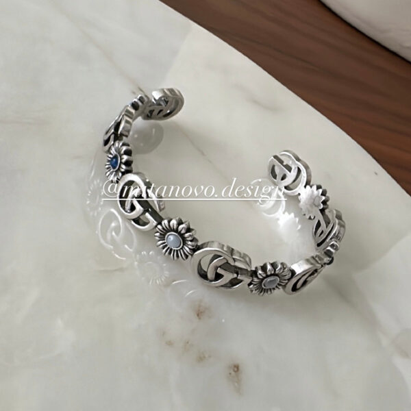 Silver Cuff Flower Bracelet