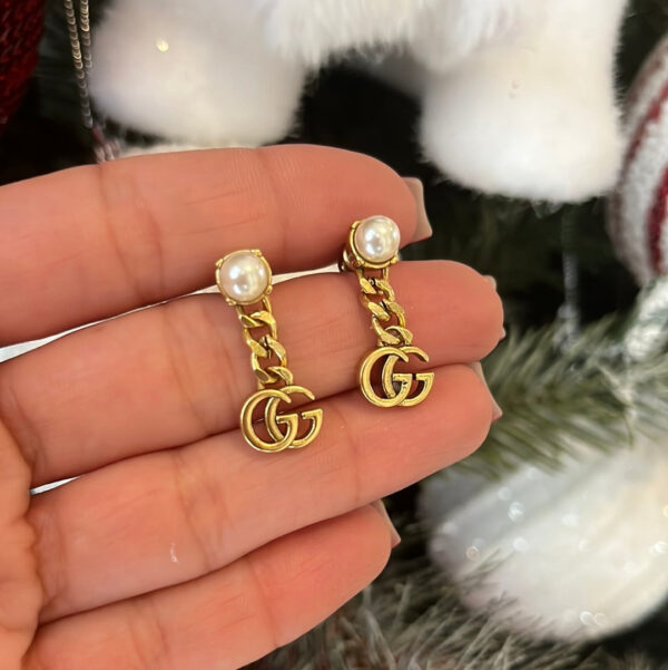 Gold Dangling Earrings top Pearl