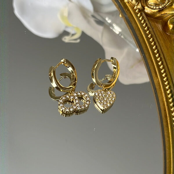 Gold Dangling Earrings with Stone - Image 2