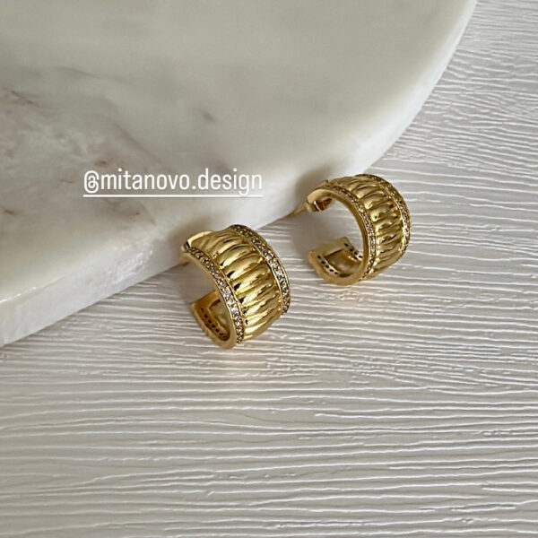 Gold Hoops Earrings with Stone - Image 2