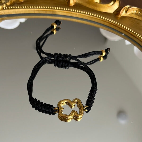 Black Adjustable Bracelet with gold Bear