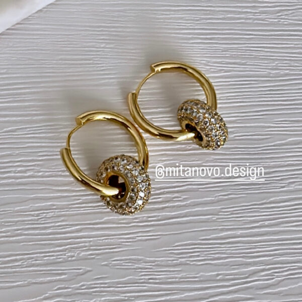 Gold Dangling Hoops with stone